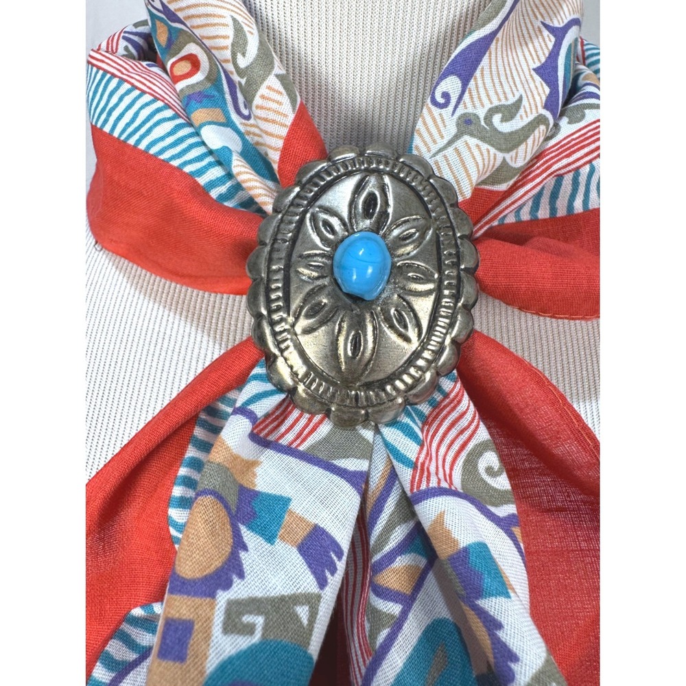 Vintage Southwestern Silver Faux Turquoise Concho‎ Scarf Slide Wildrag dongle